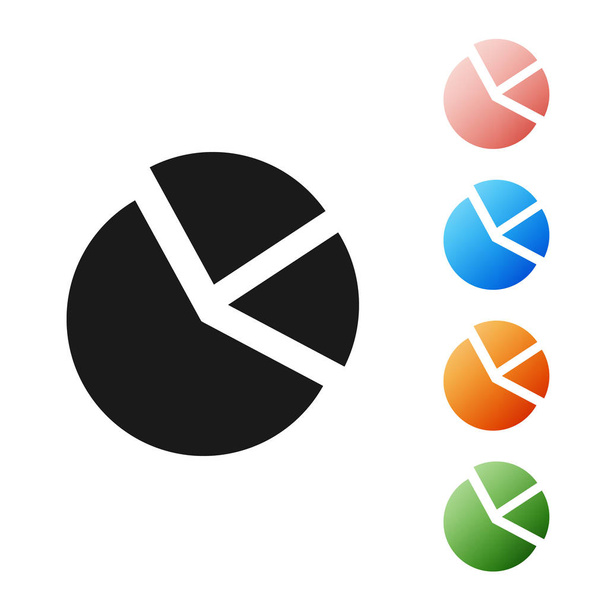 Icono de infografía de gráfico de pastel negro aislado sobre fondo blanco. Signo de diagrama gráfico. Establecer iconos de colores. Ilustración vectorial - Vector, Imagen