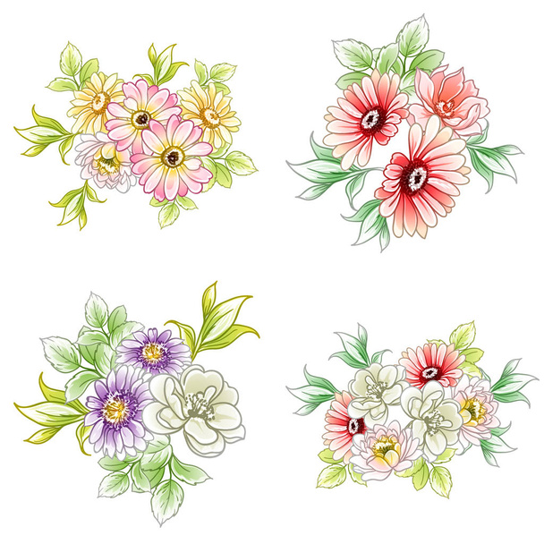 Colourful vintage style flowers on white background - Vector, imagen