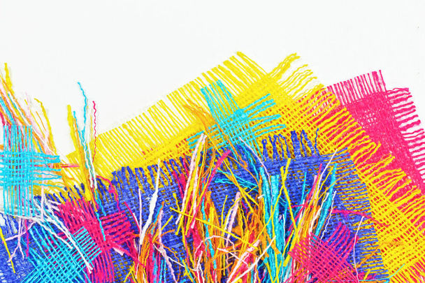 Abstract multicolor collage of cotton colored coarse fabric. - Valokuva, kuva