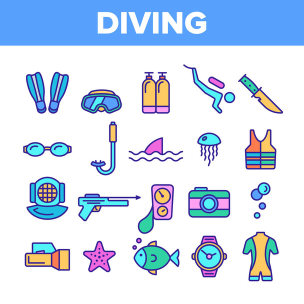 Набор векторных иконок для подводного плавания
 - Вектор,изображение