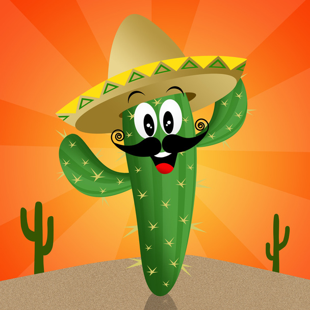 Cactus Cartoon With Sombrero - Foto, Bild