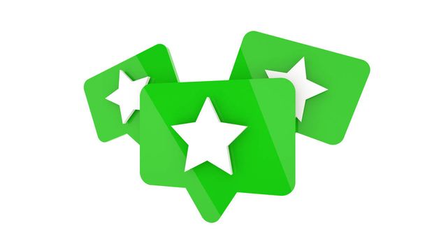 Green favorite star icons on white background, 3d rendering - Photo, Image