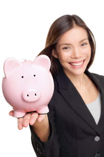 Woman holding piggy bank - Фото, изображение