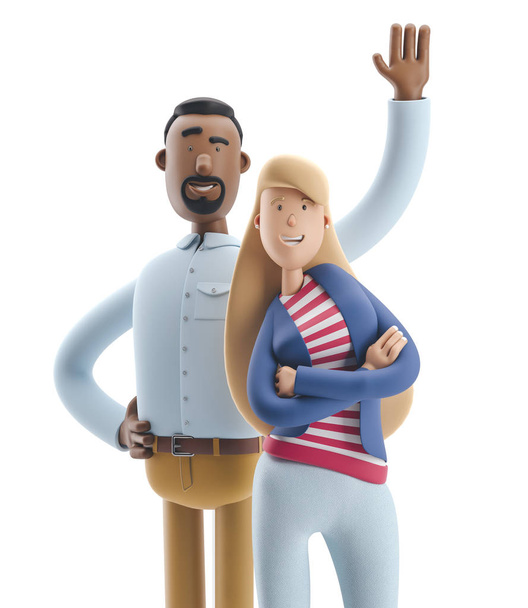 3D-Illustration. Geschäftsmann stanley und Emma stehen auf weißem Hintergrund. - Foto, Bild