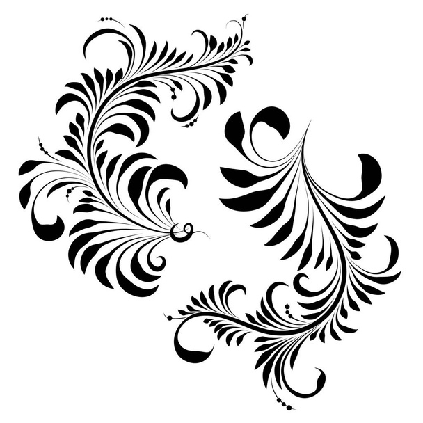 Khokhloma on a white background, vector illustration. Ornament black - Vector, Image