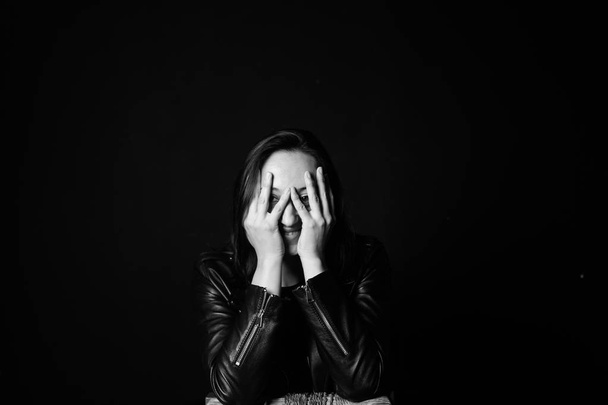 Portrait of a woman in a leather jacket - Fotó, kép