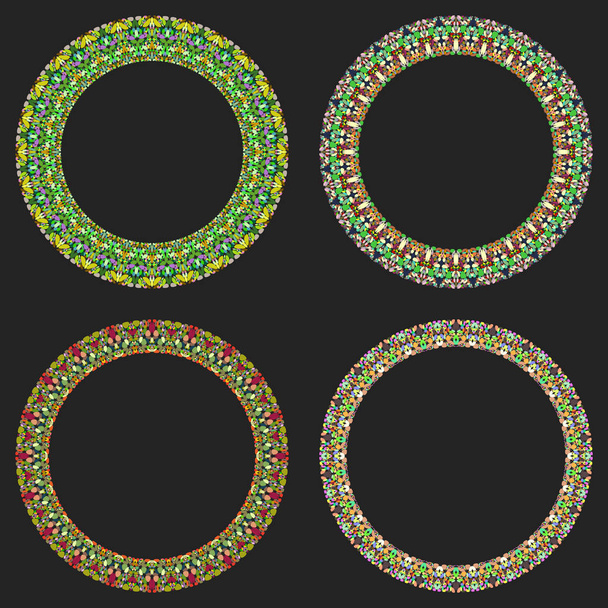 Set of 4 gravel mosaic round frames - wreath designs - Vektori, kuva
