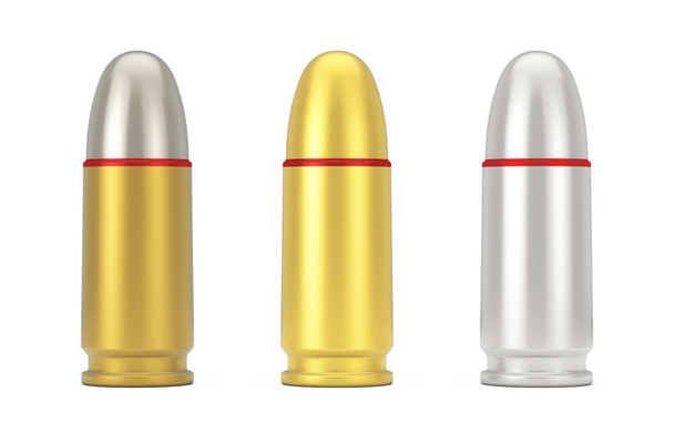 9 мм металевий Золотий і срібний пістолет кулями. 3D-рендерінг - Фото, зображення