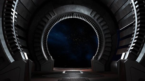 Űrhajó futurisztikus belső ablak kilátás 3D renderelés - Fotó, kép