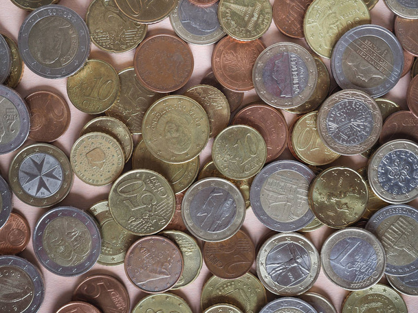 Euro coins, European Union as background - Фото, изображение