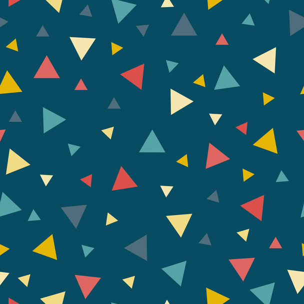 Colorful scattered confetti triangles on a dark background vector seamless pattern - Vector, afbeelding