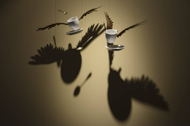 dekorativní silueta na stěně tvaru ptačí - Fotografie, Obrázek