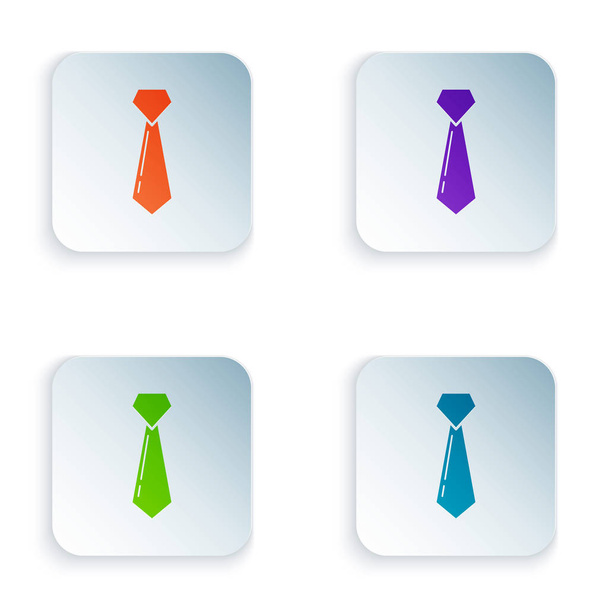 Kolor krawat ikona na białym tle. Symbol Necktie i neckcloth. Ustaw ikony w kolorowych kwadratowych przycisków. Ilustracja wektorowa - Wektor, obraz