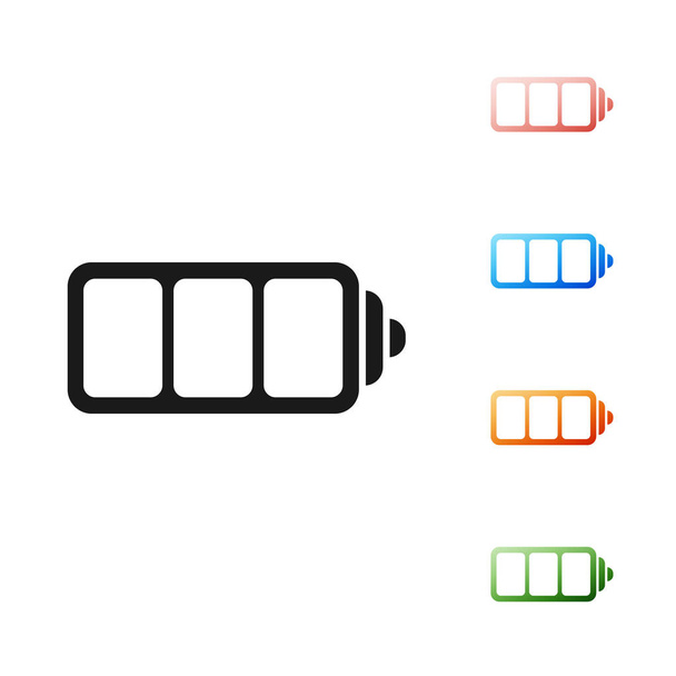 Czarny wskaźnik poziomu naładowania baterii ikona izolowana na białym tle. Zestaw ikon kolorowe. Ilustracja wektora - Wektor, obraz