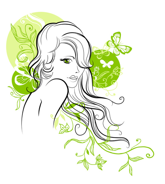 Sketch of beautiful floral girl - Vektor, Bild
