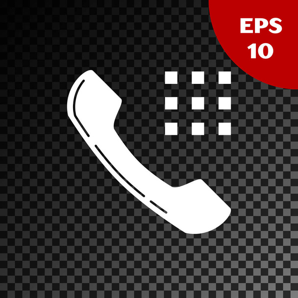 Ícone de auscultador de telefone branco isolado em fundo escuro transparente. Sinal de telefone. Ilustração vetorial
 - Vetor, Imagem