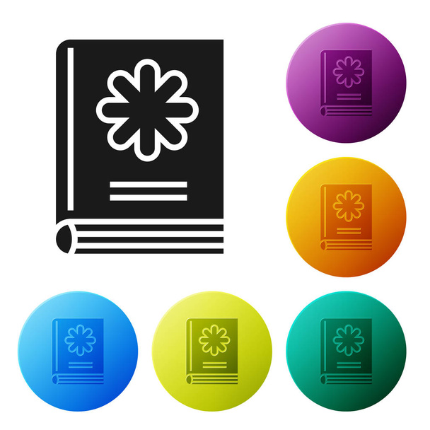Icono de libro médico negro aislado sobre fondo blanco. Establecer iconos botones círculo de colores. Ilustración vectorial
 - Vector, imagen