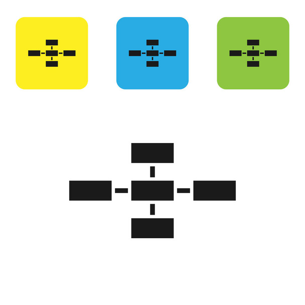 schwarze Hierarchie Organogrammdiagramm Infografik Symbol isoliert auf weißem Hintergrund. Grafische Elemente der Unternehmensstruktur. setzen Symbole bunte quadratische Tasten. Vektorillustration - Vektor, Bild