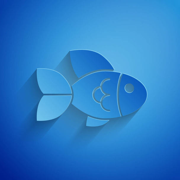 Wycinanie papieru ikona ryby wyizolowana na niebieskim tle. Styl Artystyczny papieru. Ilustracja wektorowa - Wektor, obraz