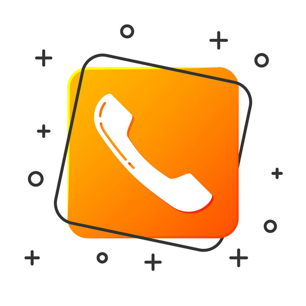 White Telephone handset icon isolated on white background. Phone sign. Orange square button. Vector Illustration - Vector, Image