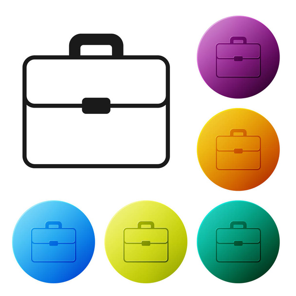Black Briefcase icon isolated on white background. Business case sign. Business portfolio. Set icons colorful circle buttons. Vector Illustration - Vector, afbeelding
