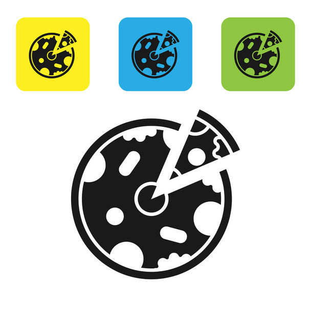 Icono de Pizza Negra aislado sobre fondo blanco. Menú de comida rápida. Establecer iconos coloridos botones cuadrados. Ilustración vectorial
 - Vector, imagen
