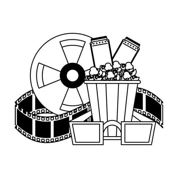 Κινηματογράφος και ταινίες κινούμενα σχέδια σε μαύρο και άσπρο - Διάνυσμα, εικόνα