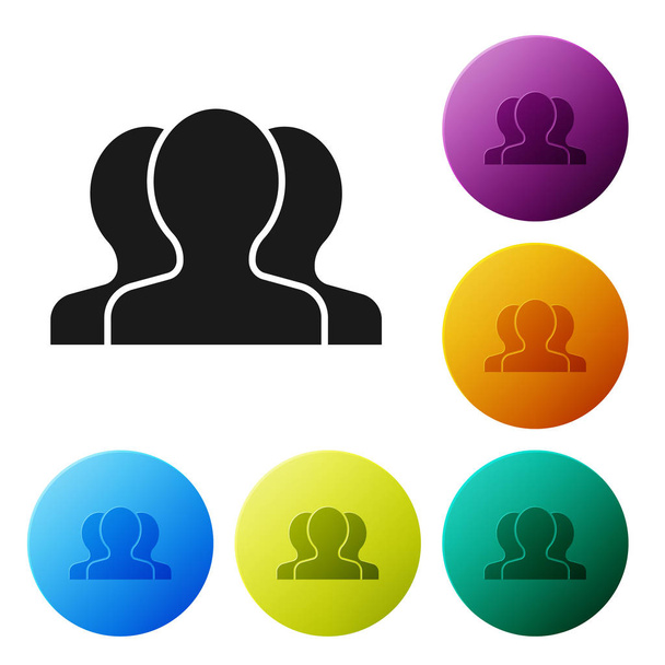 Black Users group icon isolated on white background. Group of people icon. Business avatar symbol - users profile icon. Set icons colorful circle buttons. Vector Illustration - Wektor, obraz