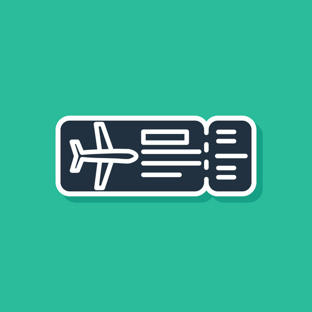 Niebieska ikona biletu lotniczego wyizolowana na zielonym tle. Bilet samolotu. Ilustracja wektorowa - Wektor, obraz