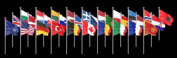 Seta sventola 28 bandiere dei paesi dell'Unione europea. Isolato il
 - Foto, immagini