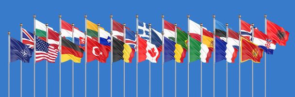 İpek Avrupa Birliği ülkelerinin 28 bayraklarını sallıyor. Yalıtılmış - Fotoğraf, Görsel