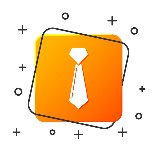 白いネクタイのアイコンは、白い背景に分離されています。ネクタイとネッククロスのシンボル。オレンジ色の正方形のボタン。ベクトルイラストレーション - ベクター画像