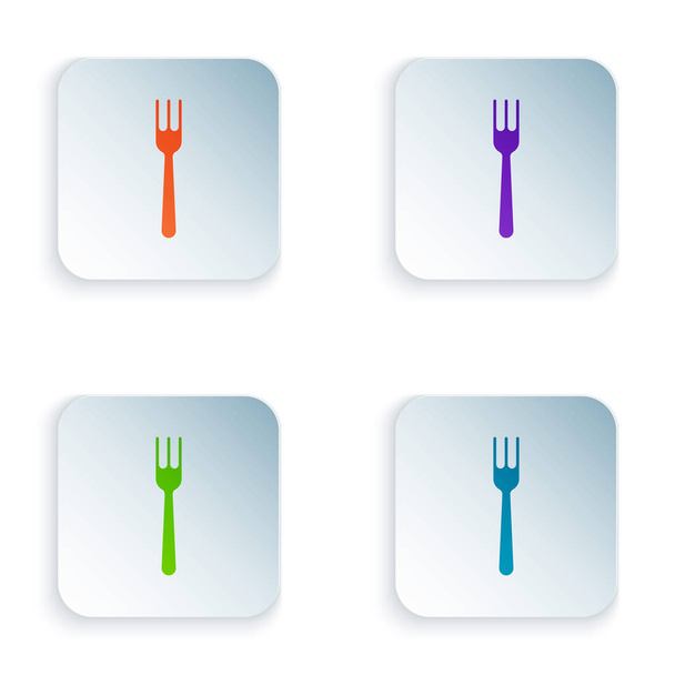 Color Fork icon isolated on white background. Cutlery symbol. Set icons in colorful square buttons. Vector Illustration - Vektor, Bild