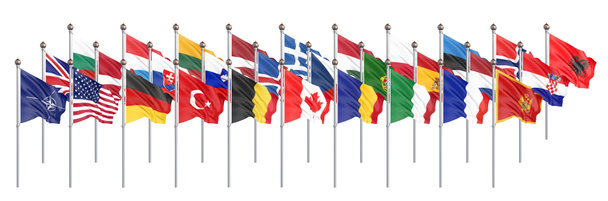 Seda agitando 28 bandeiras de países da União Europeia. Isolado em
 - Foto, Imagem