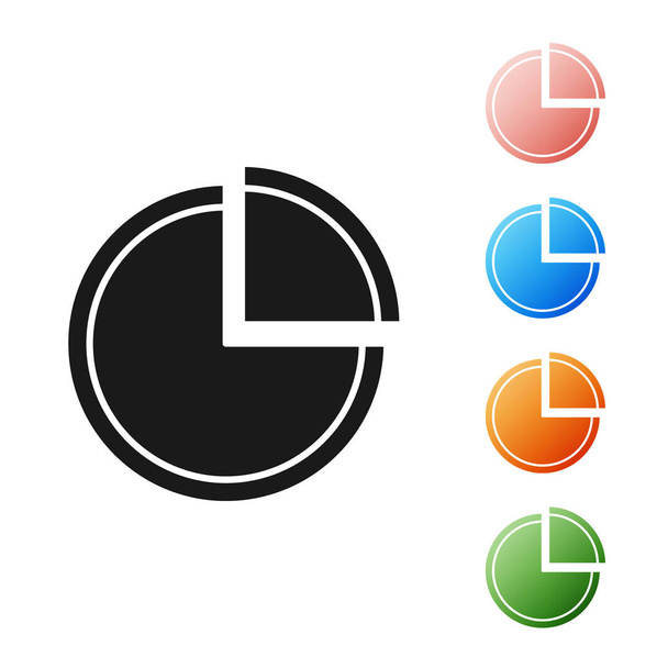 Icona infografica del grafico a torta nera isolata su sfondo bianco. Grafico grafico segno. Set icone colorate. Illustrazione vettoriale - Vettoriali, immagini
