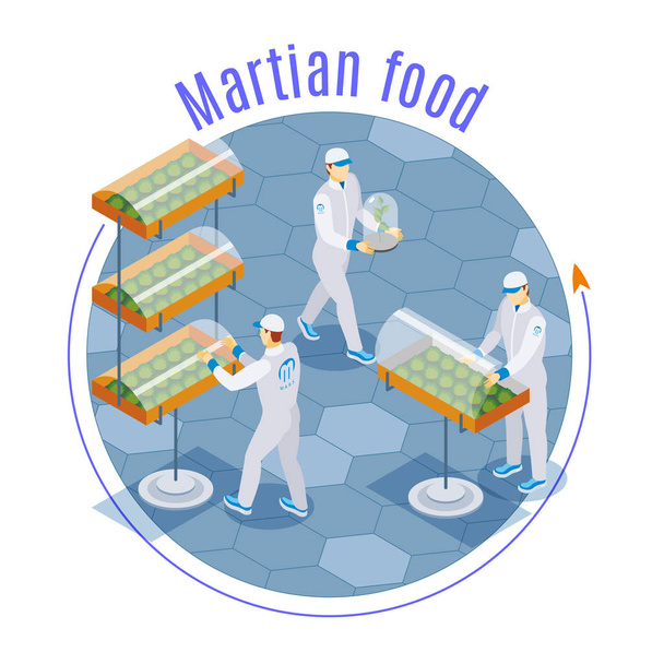 Mars colonization Martian food isometric icons on isolated background - ベクター画像