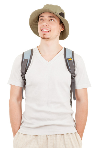 Young tourist on white - Zdjęcie, obraz