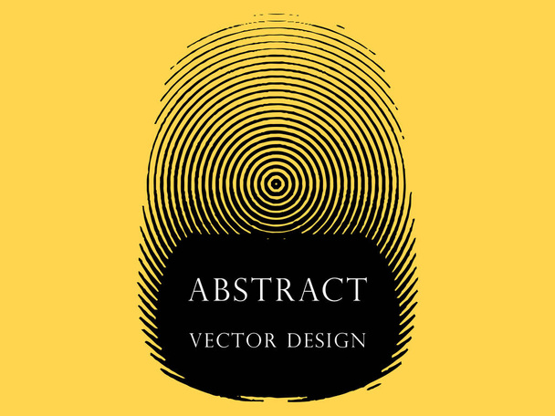 Huella digital abstracta monocromática en forma de anillos, icono, logotipo. El elemento vectorial está aislado sobre un fondo amarillo
. - Vector, Imagen