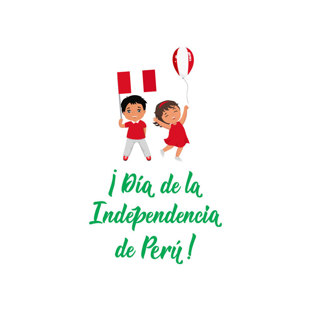 Perú Tarjeta de felicitación del día de la independencia. Letras. texto en español: Feliz Día de la Independencia de Perú
. - Vector, imagen