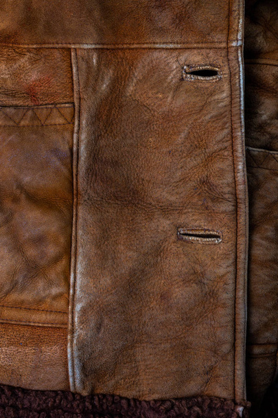 small brown thick seude jacket closeup texture with selective focus and blur - Photo, Image
