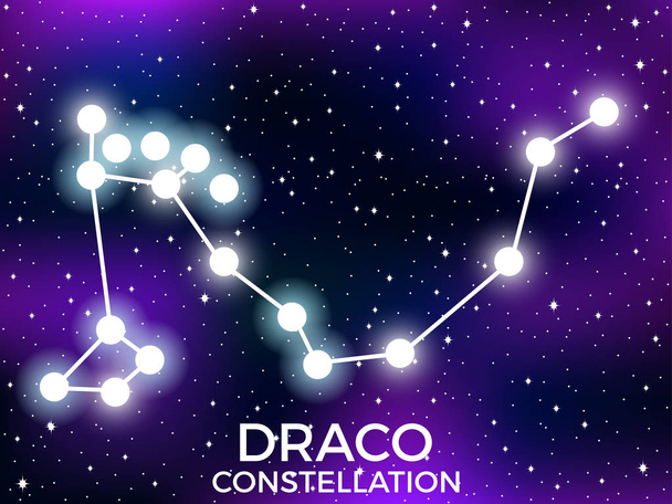Constelação de Draco. Céu estrelado noturno. Conjunto de estrelas e galáxias. Espaço profundo. Ilustração vetorial
 - Vetor, Imagem