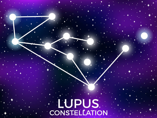 Constelación de Lupus. Cielo nocturno estrellado. Signo del zodíaco. Racimo de estrellas y galaxias. Espacio profundo. Ilustración vectorial
 - Vector, Imagen