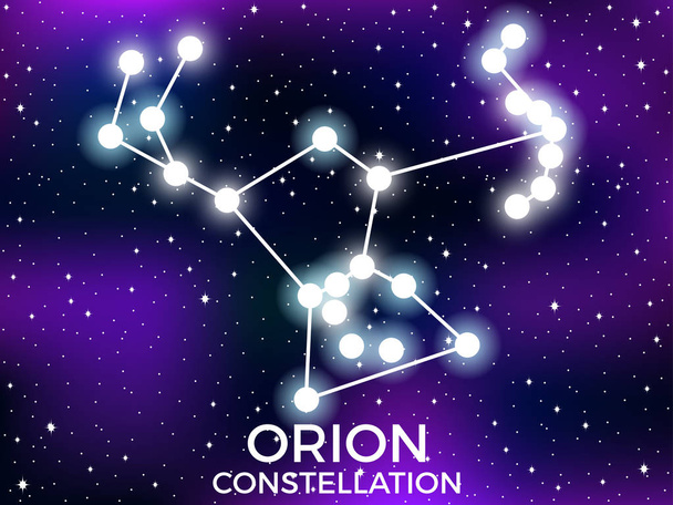 Orion takımyıldızı. Starry gece gökyüzü. Yıldızlar ve galaksiler kümesi. Derin boşluk. Vektör Illustration - Vektör, Görsel