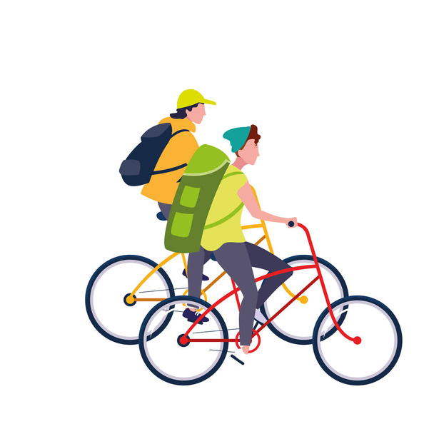 two men riding bike on white background - Vector, Image