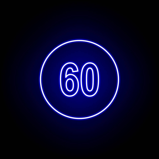 Tempo-60-Symbol im blauen Neon-Stil.. Elemente der Zeitanzeige-Symbol. Zeichen, Symbole können für Web, Logo, mobile App, ui, ux verwendet werden - Vektor, Bild