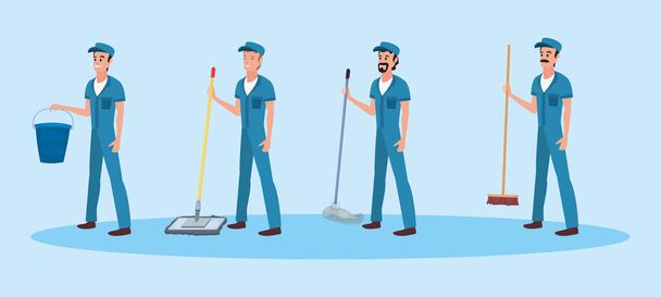 men cleaning products and supplies - Vector, Image