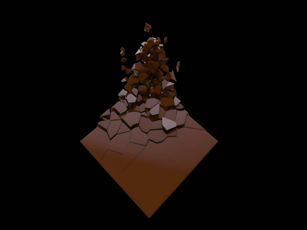 schokoladenbrauner Würfel zerbricht in kleine Fragmente - Foto, Bild