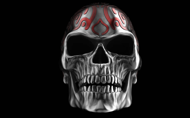Crâne de colère en métal lourd avec de la peinture tribale rouge - Illustration 3D
 - Photo, image