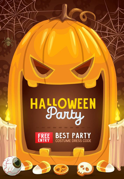 Horror pumpkin, Halloween trick or treat candies - Vector, Image