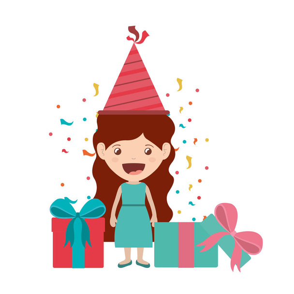 Dziewczyna z imprezowego kapelusza w celebracji urodzinowych - Wektor, obraz